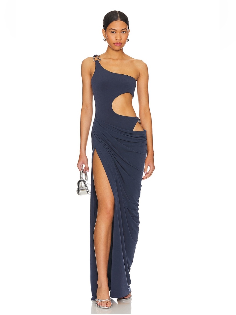 NBD One-Shoulder Navy Evening Gown with Twist Detail